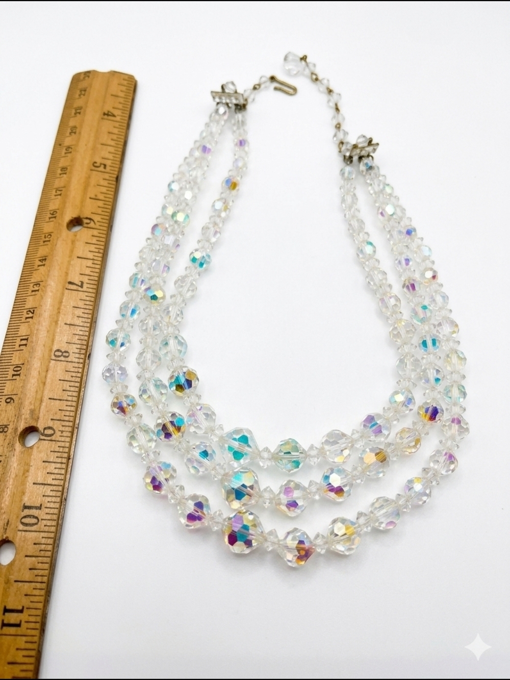 Stunning vintage multi-strand Aurora Borealis (AB) crystal necklace from the 50s - Picture 3 of 6